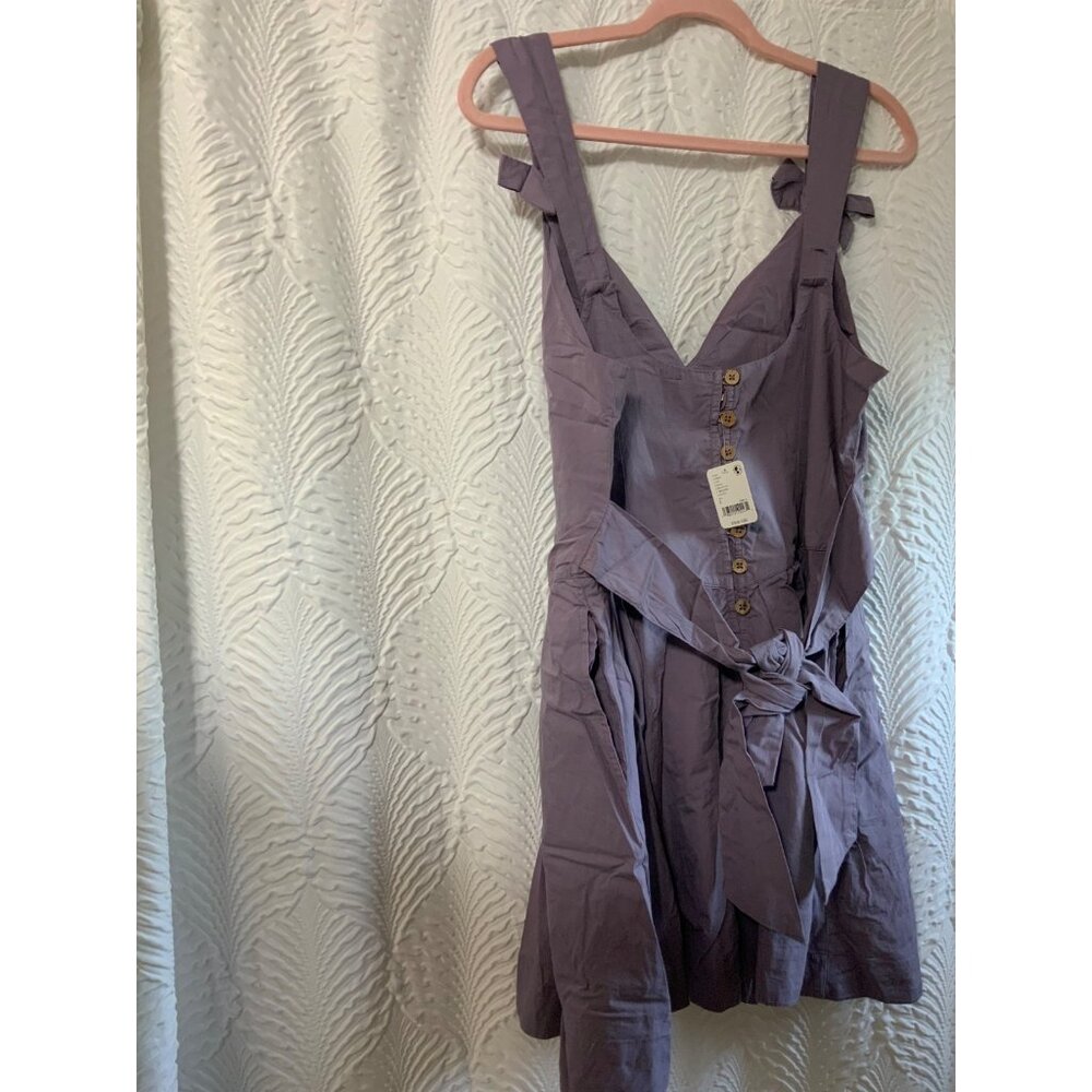 Free People Lennon Bow Straps Cotton Mauve Romantic Mini Dress L NWT DAMAGED - Picture 4 of 8